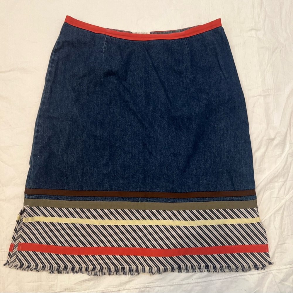 Christopher & Banks Blue A-Line Skirt with Striped Hem